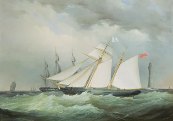 Schooner off the Eddystone Lighthouse